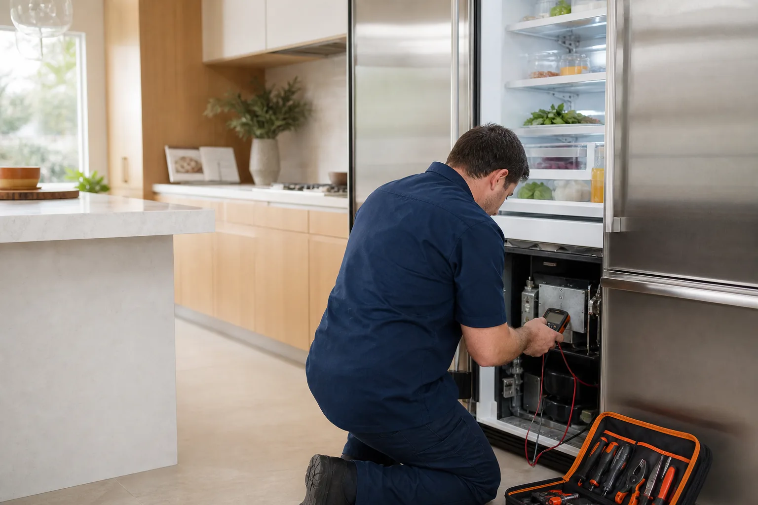 Technician providing dishwasher repair.