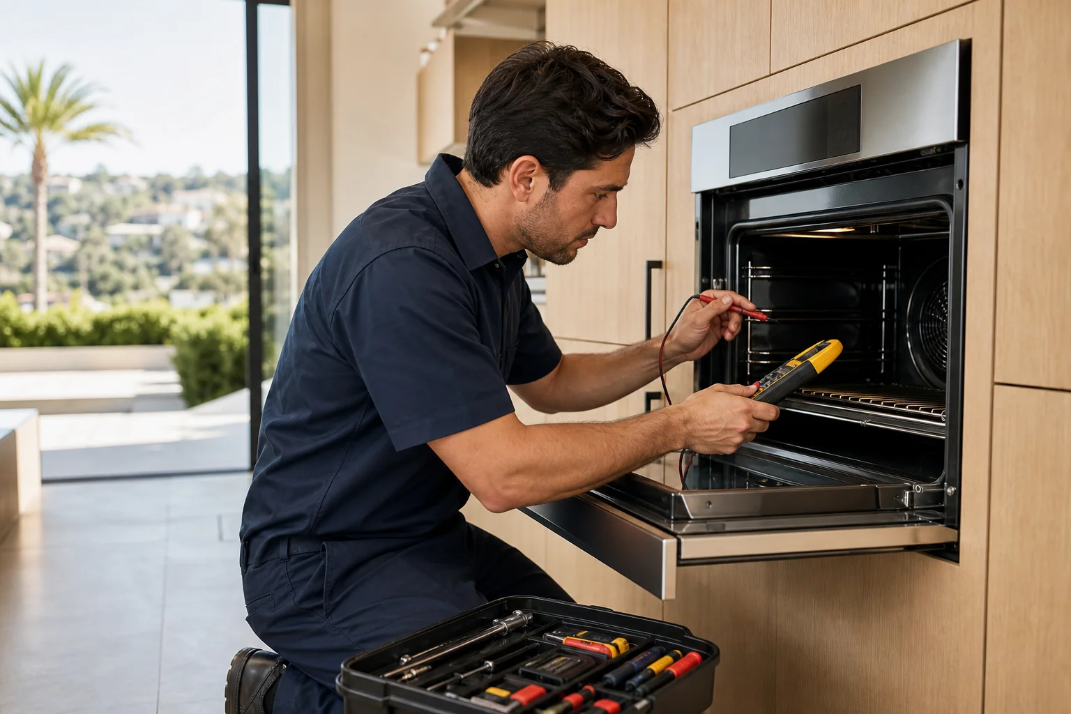 Fusion Fix technician diagnosing a residential wall oven.