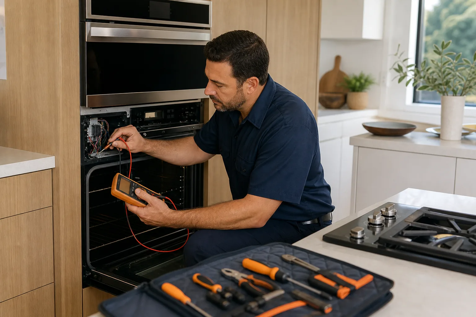 Technician providing cooktop & stove repair.